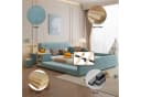 SOFTWEARY Polsterbett mit Tisch, Hocker und Regal Blau Samt Bild 3