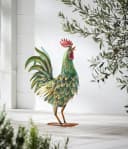 Dehner Gartenfigur Hahn/Huhn Grün/Gelb Eisen Deko Bild 1