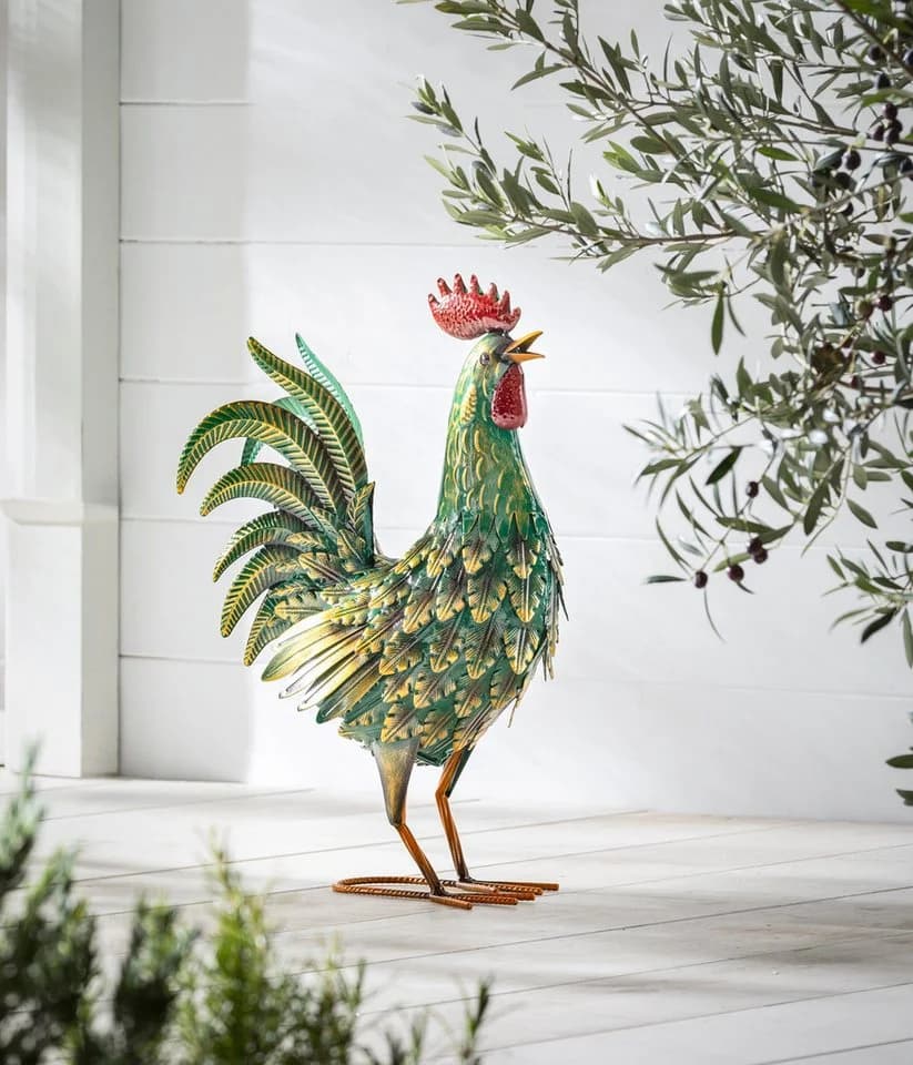 Dehner Gartenfigur Hahn/Huhn Grün/Gelb Eisen Deko
