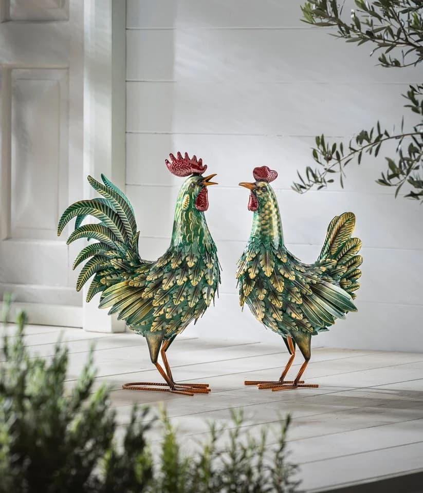 Dehner Gartenfigur Hahn/Huhn Grün/Gelb Eisen Deko - Bild 3