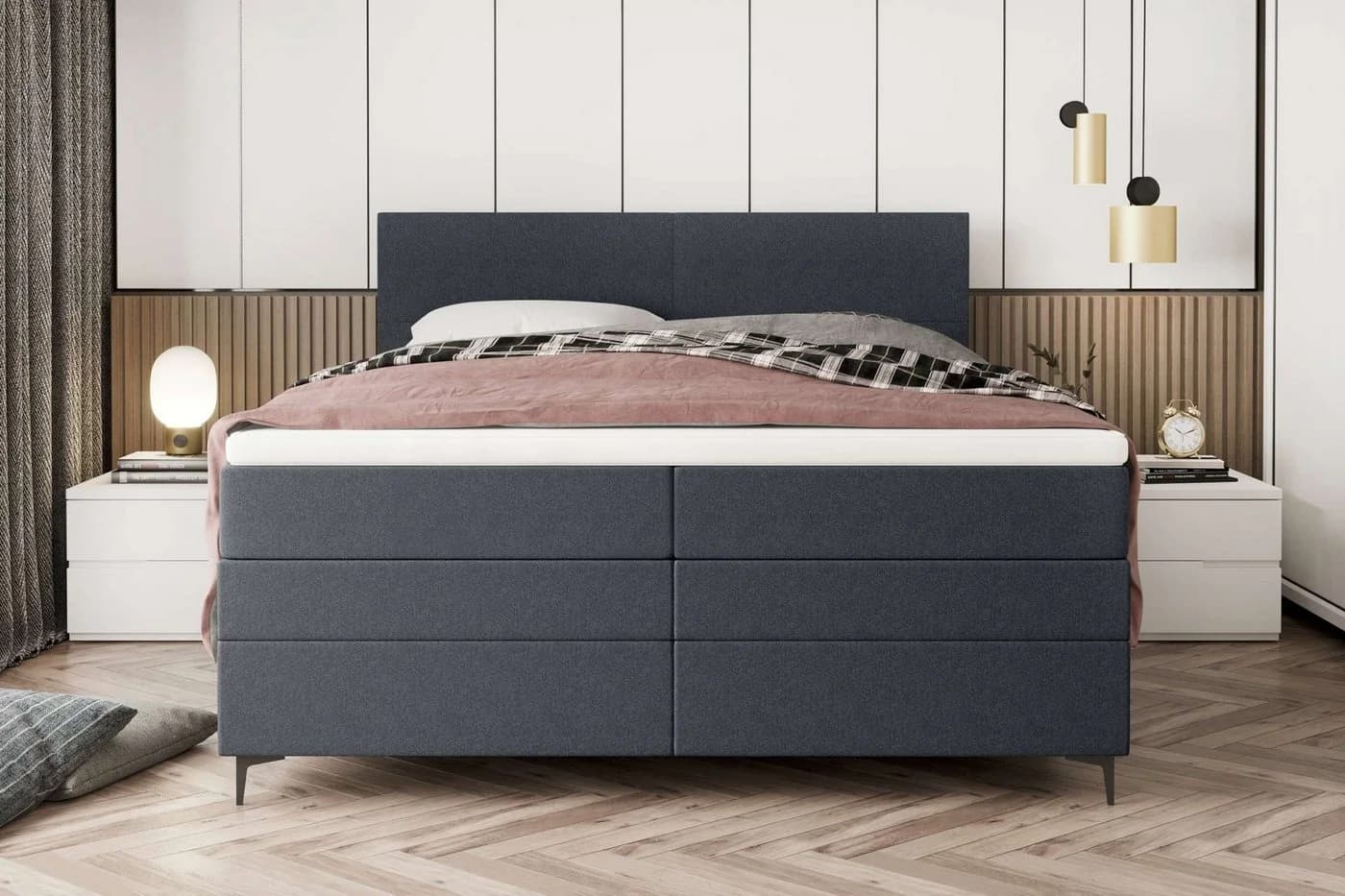 99rooms Boxspringbett Maximus mit Bettkasten und Topper Anthrazit
