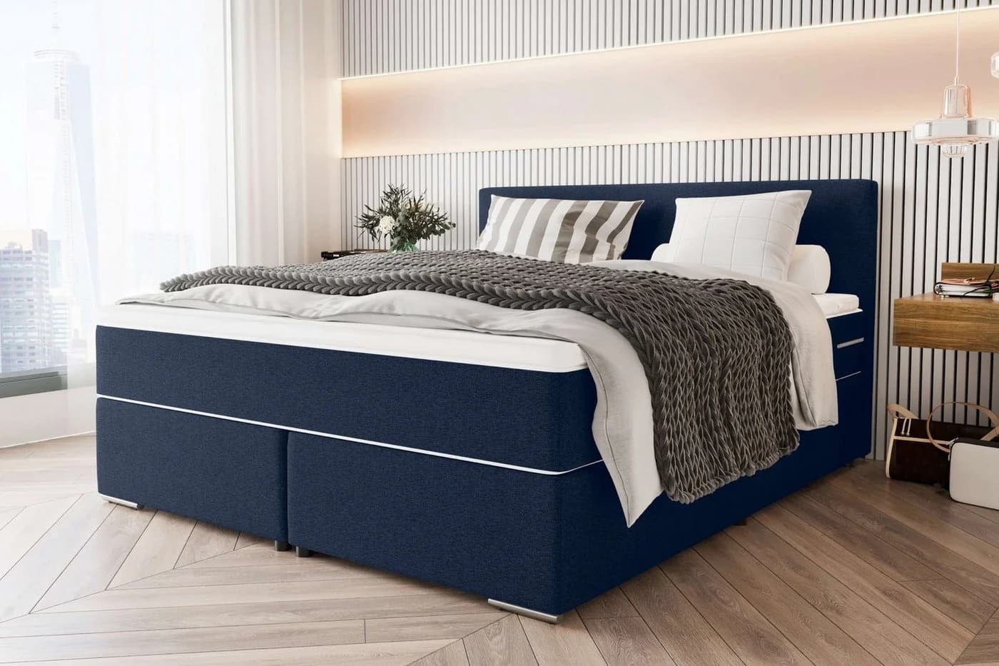 99rooms Boxspringbett Phönix Dunkelblau mit Matratze und Topper - Bild 2