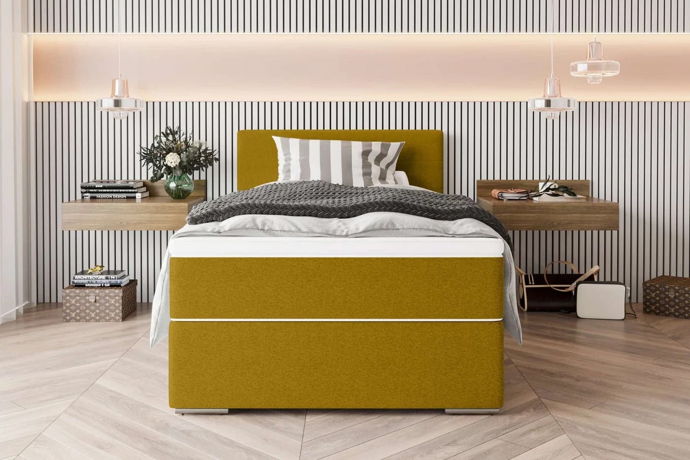 99rooms Boxspringbett Phönix Mini Gelb mit Matratze & Topper