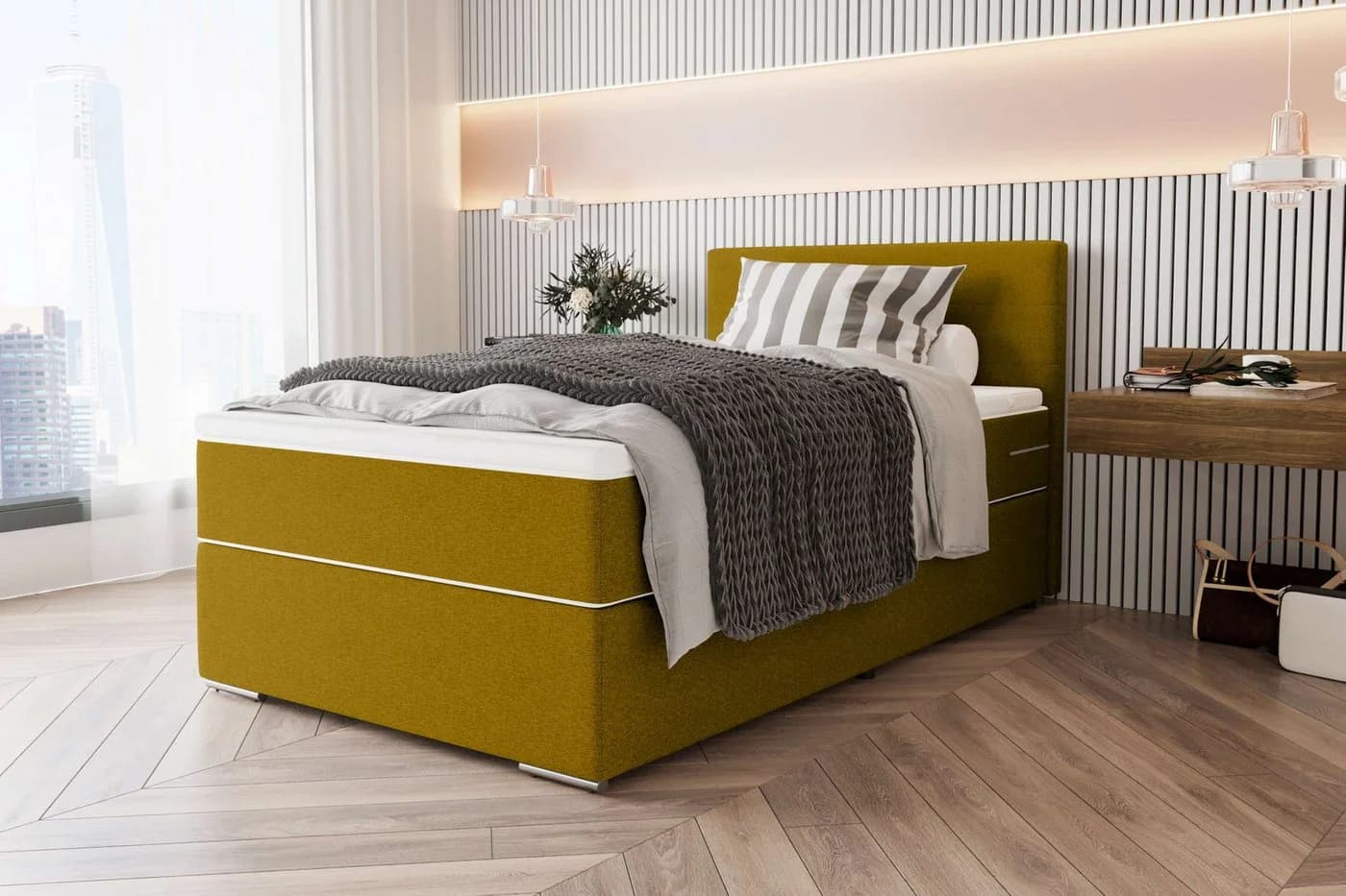 99rooms Boxspringbett Phönix Mini Gelb mit Matratze & Topper - Bild 2
