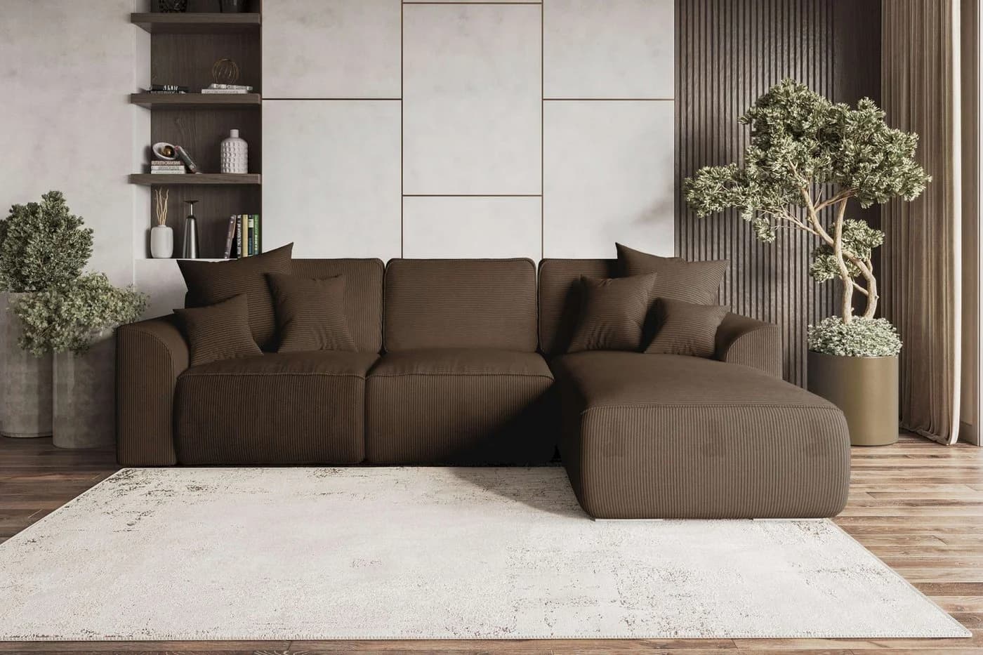 99rooms Ecksofa Gusto L-Form mit Schlaffunktion Braun Cordstoff - Bild 2