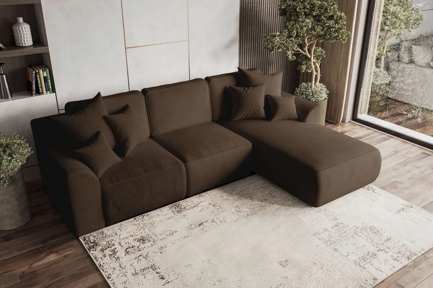 99rooms Ecksofa Gusto L-Form mit Schlaffunktion Braun Cordstoff - Bild 3