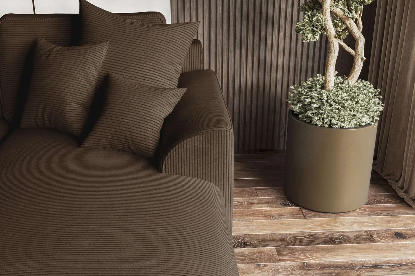 99rooms Ecksofa Gusto L-Form mit Schlaffunktion Braun Cordstoff - Bild 4