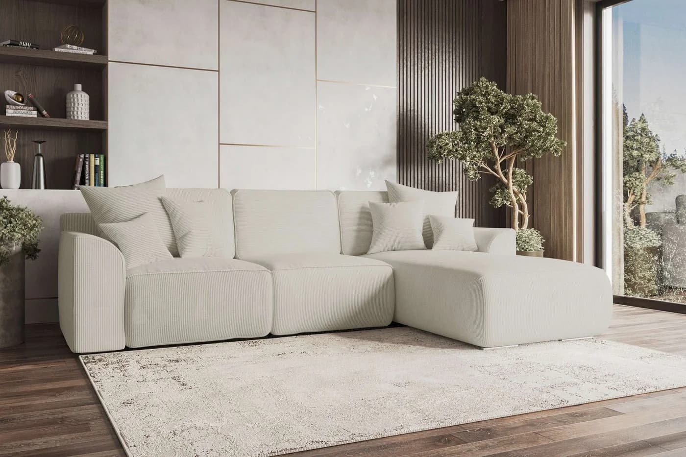 99rooms Ecksofa Gusto L-Form mit Schlaffunktion und abnehmbaren Rückenkissen