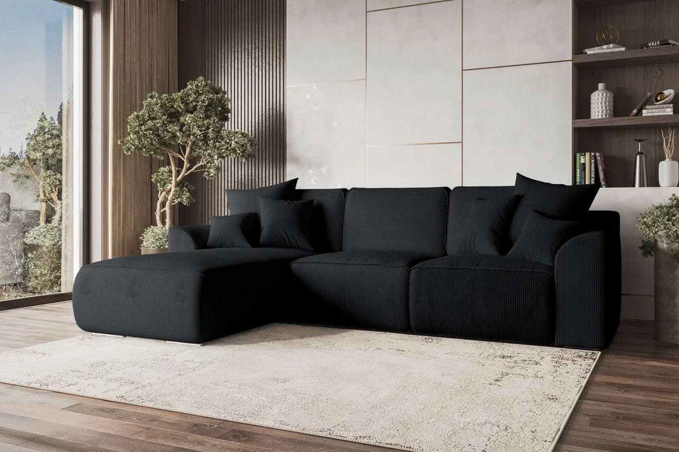 99rooms Ecksofa Gusto L-Form Schwarz mit Schlaffunktion
