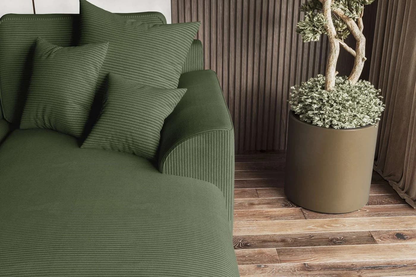 99rooms Ecksofa Gusto L-Form mit Schlaffunktion Cordstoff Khaki - Bild 4