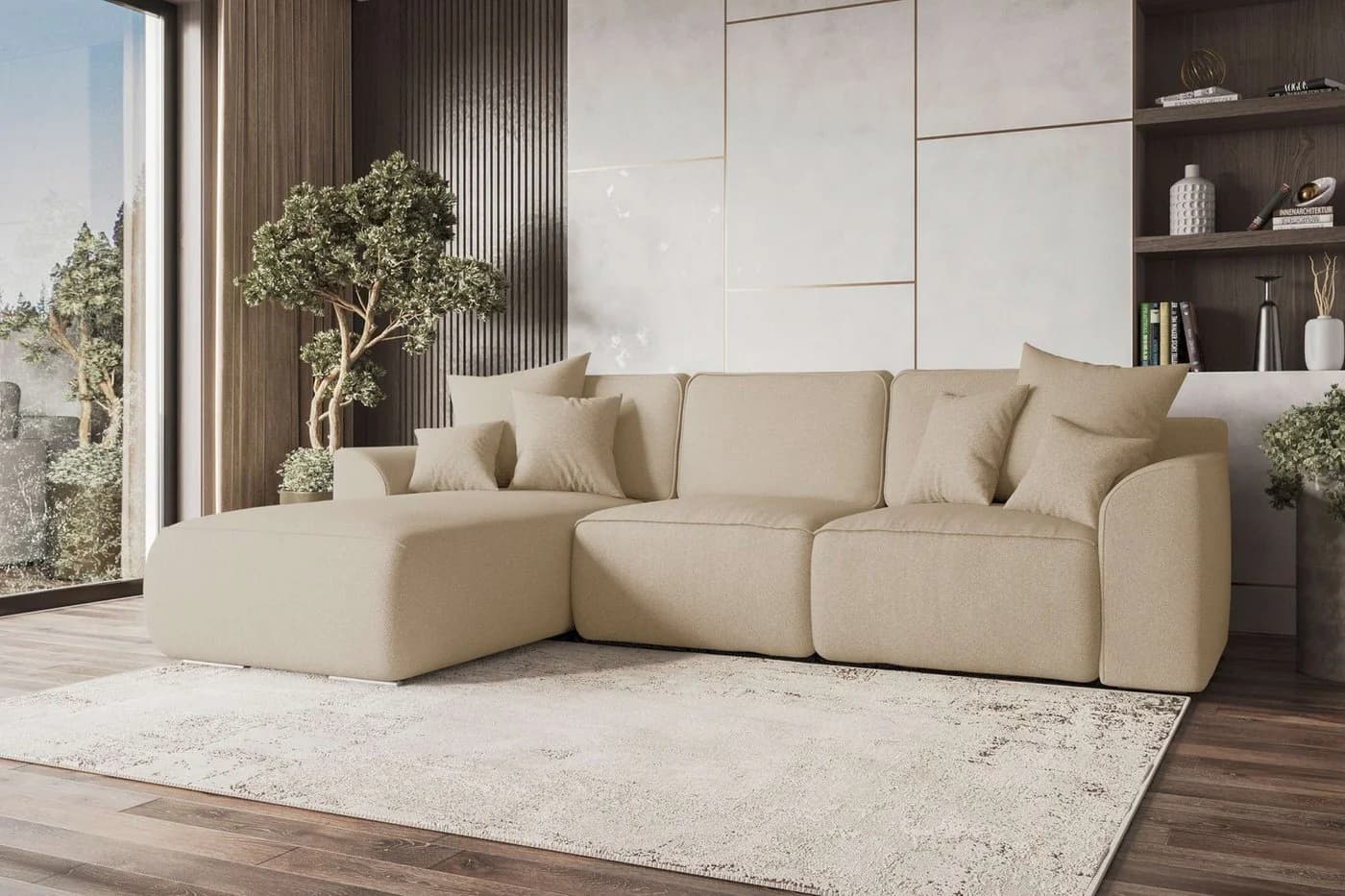 99rooms Ecksofa Gusto L-Form Beige mit Schlaffunktion