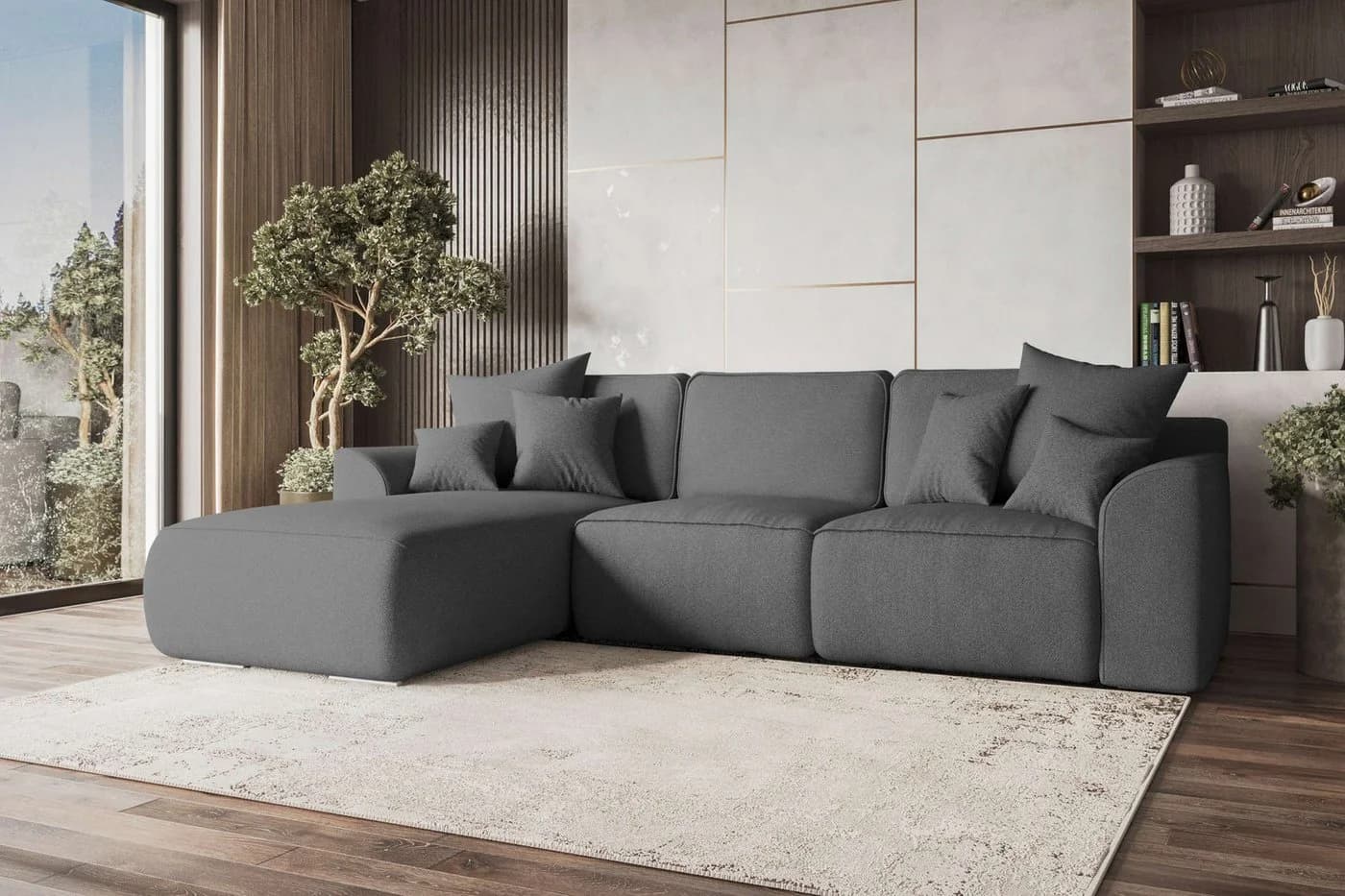99rooms Ecksofa Gusto L-Form mit Schlaffunktion Anthrazit