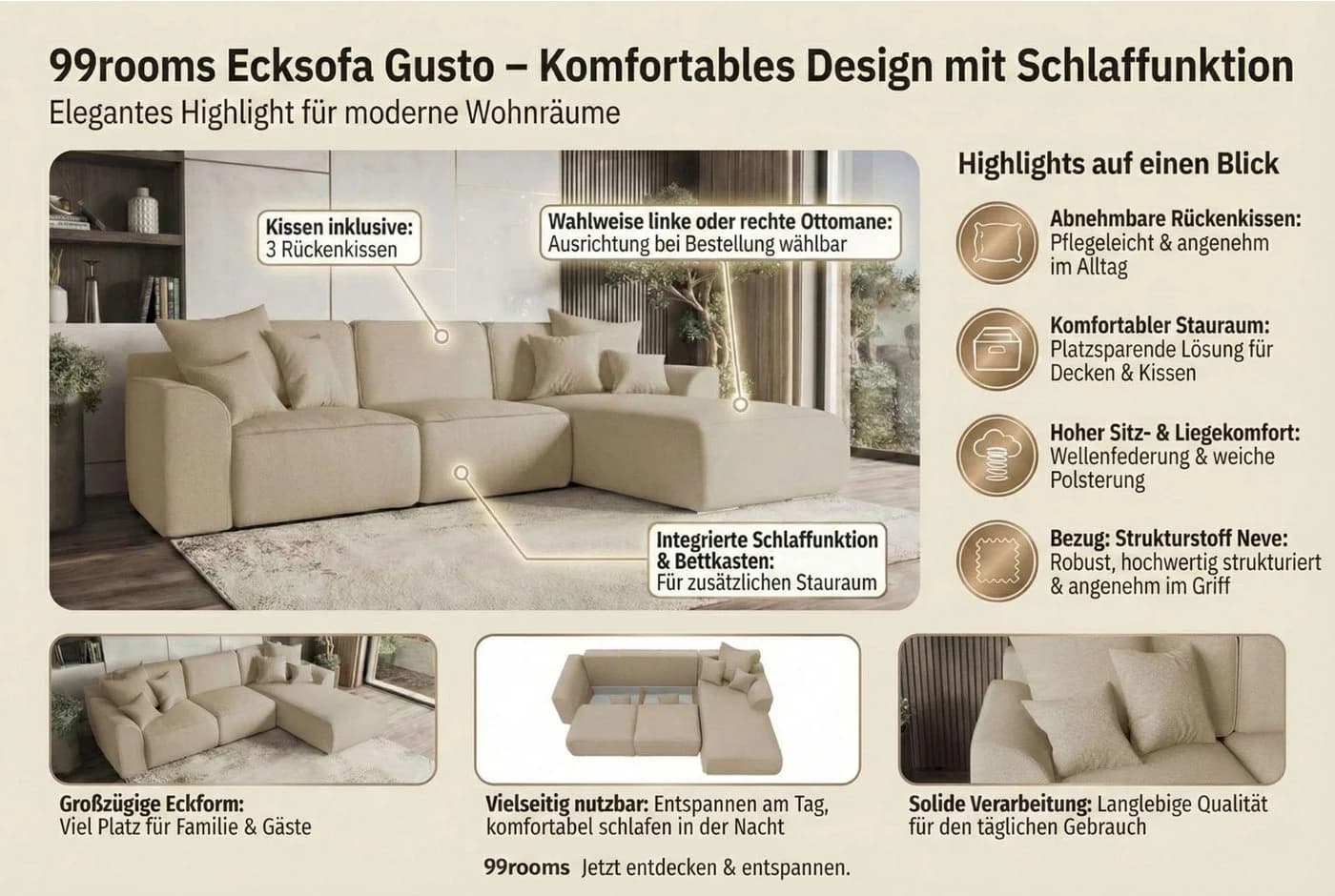 99rooms Ecksofa Gusto L-Form Schwarz mit Schlaffunktion - Bild 5