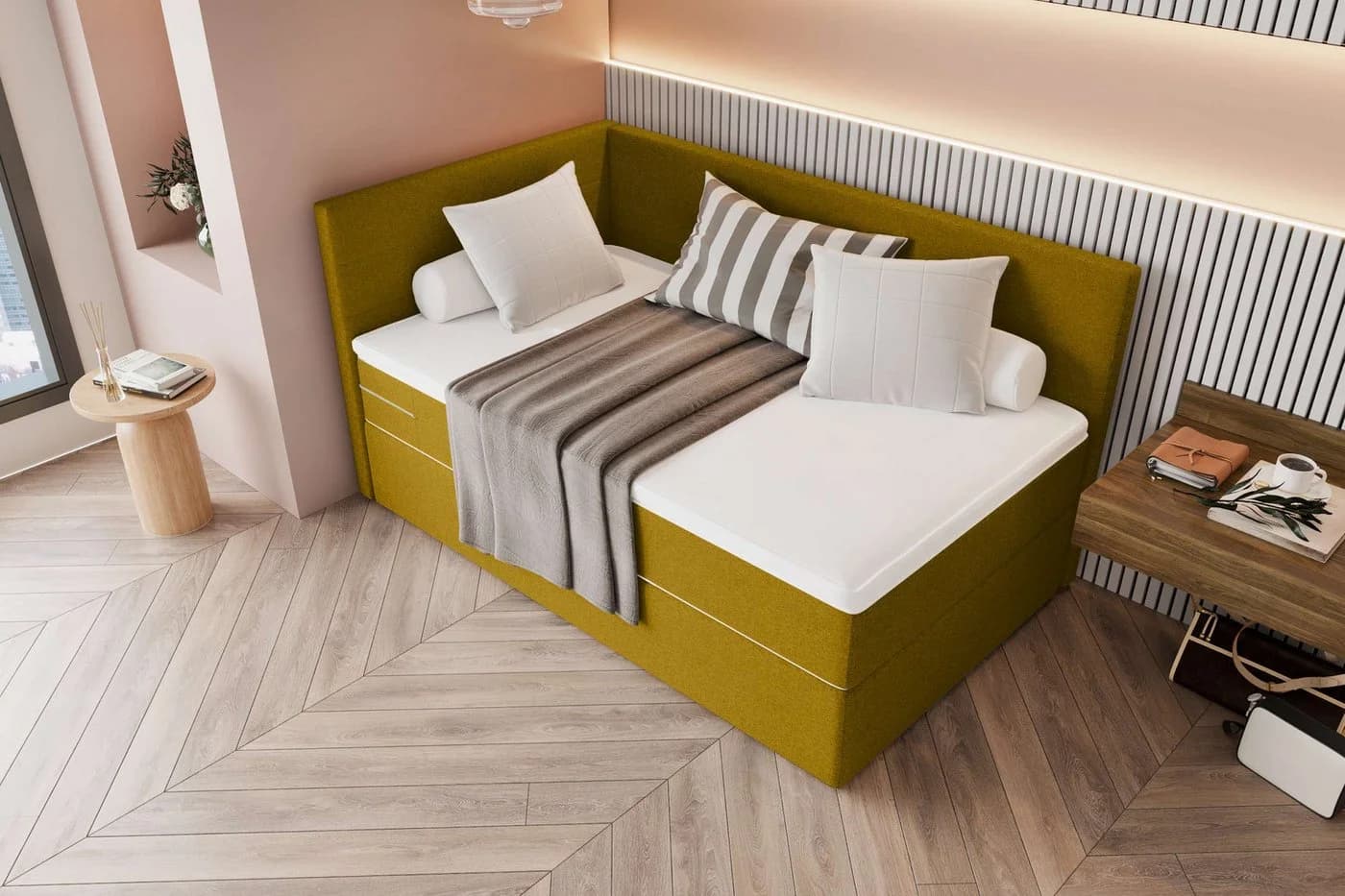 99rooms Boxspringbett Phönix Mini Plus Gelb mit Matratze und Topper - Bild 3