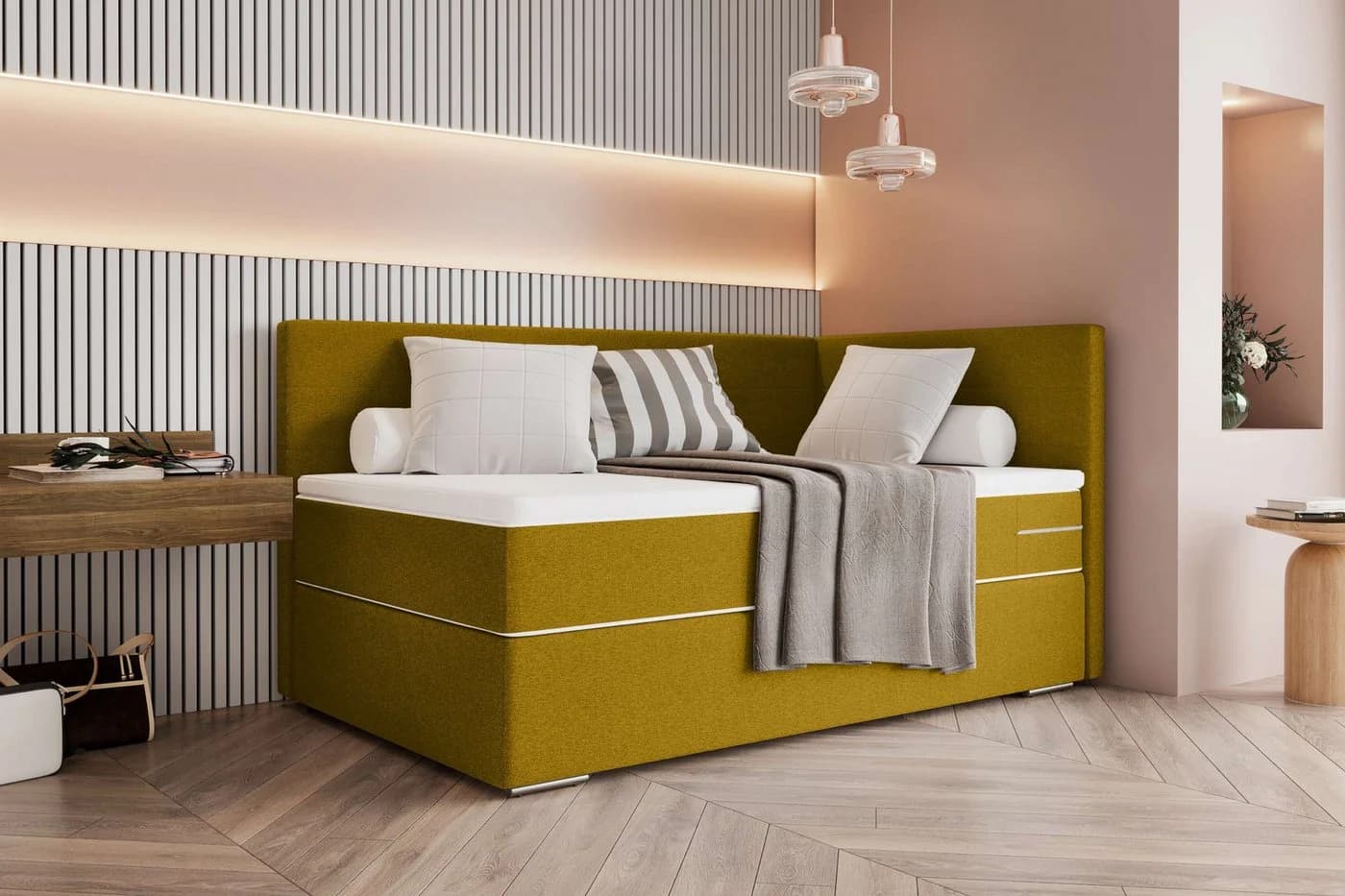 99rooms Boxspringbett Phönix Mini Plus Gelb mit Matratze
