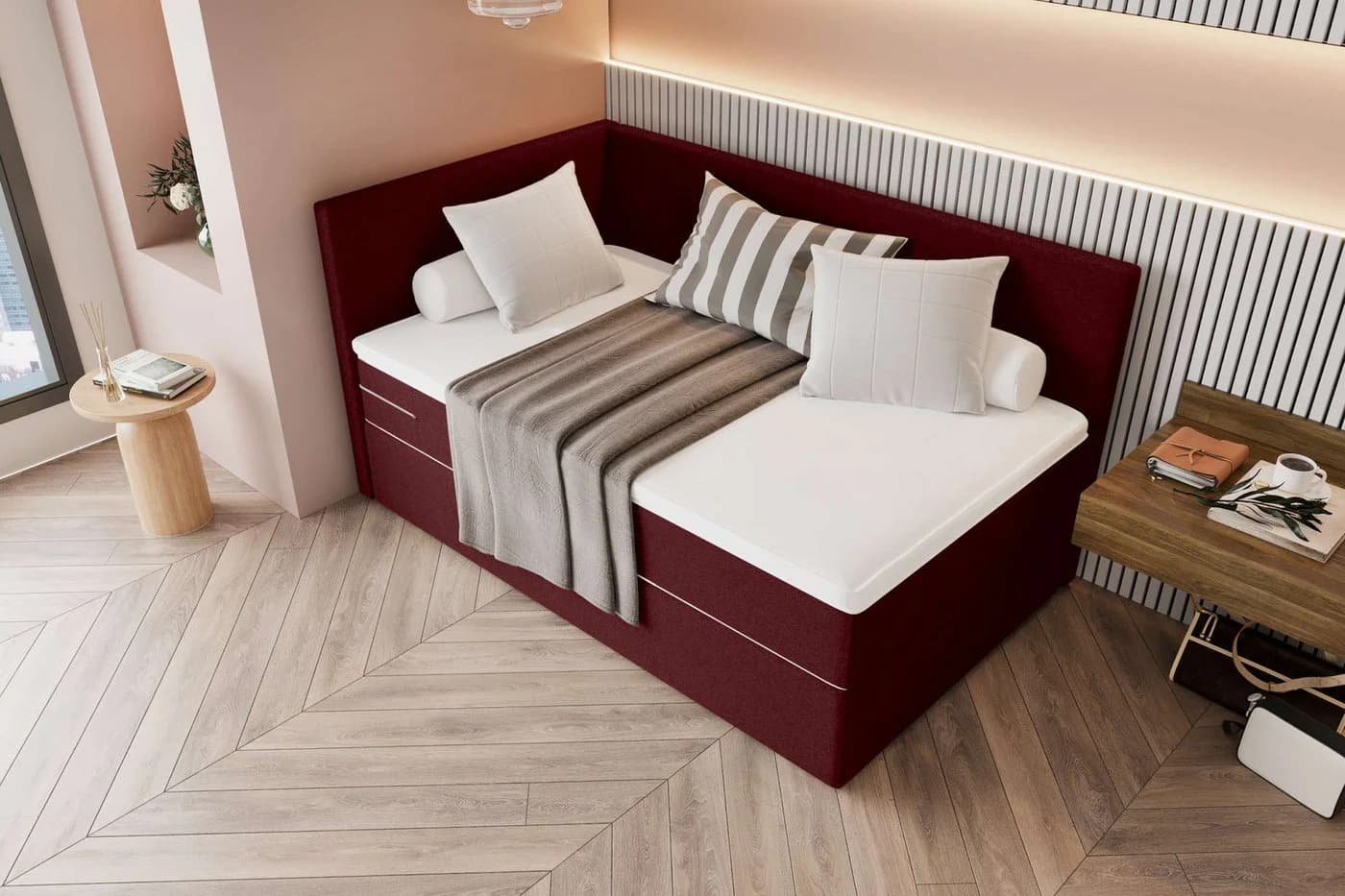 99rooms Boxspringbett Phönix Mini Plus mit Matratze & Topper Bordeaux - Bild 3