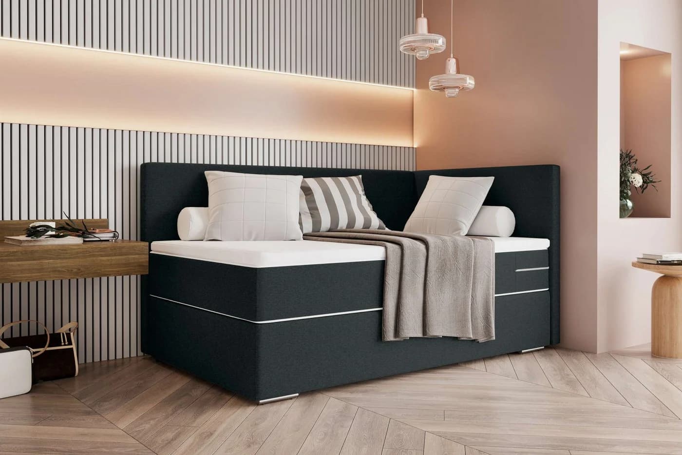 99rooms Boxspringbett Phönix Mini Plus mit Matratze & Topper Anthrazit - Bild 1