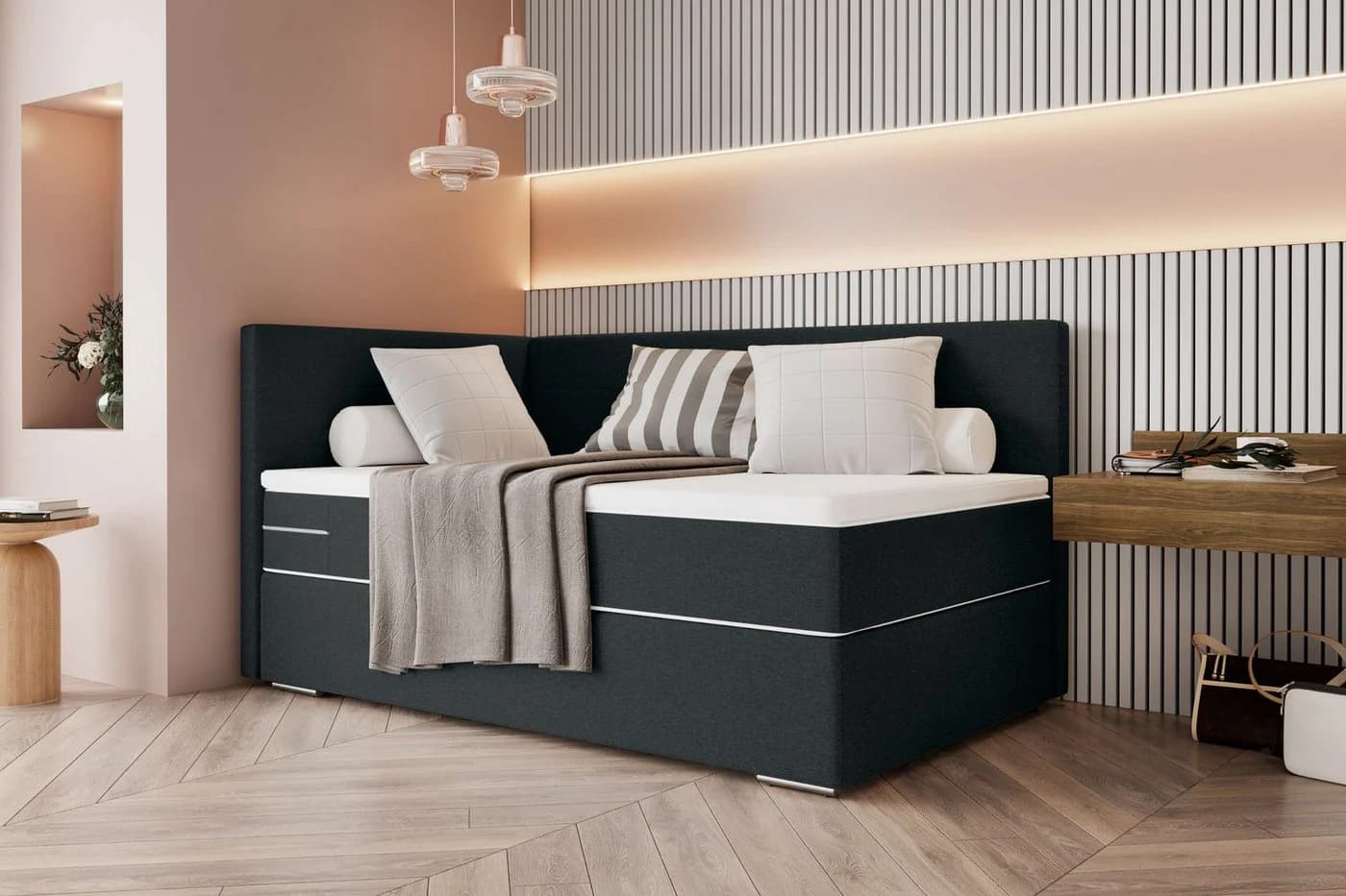 99rooms Boxspringbett Phönix Mini Plus Anthrazit mit Matratze
