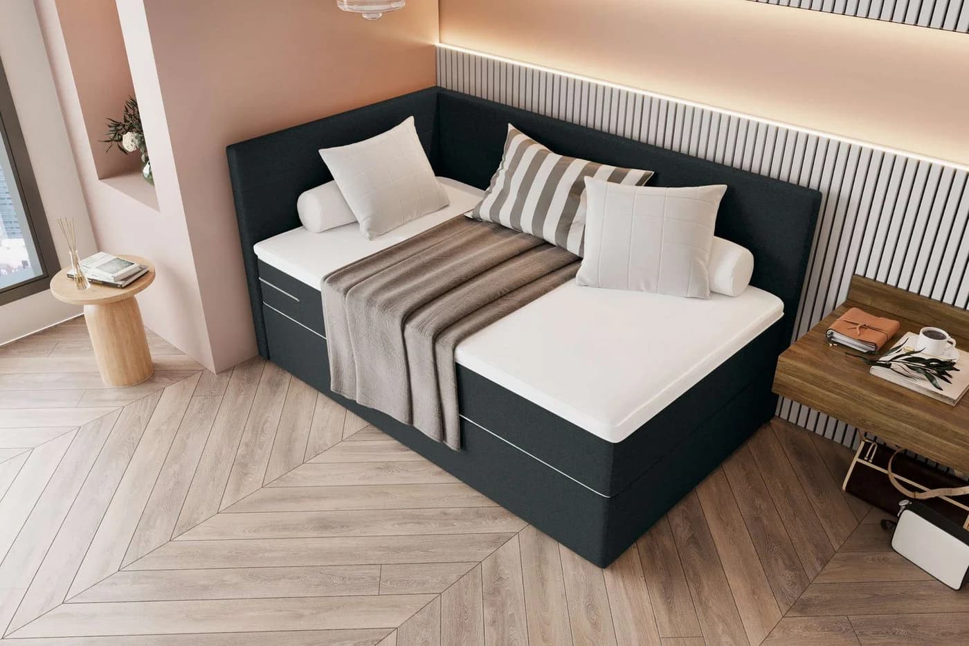 99rooms Boxspringbett Phönix Mini Plus Anthrazit mit Matratze - Bild 3