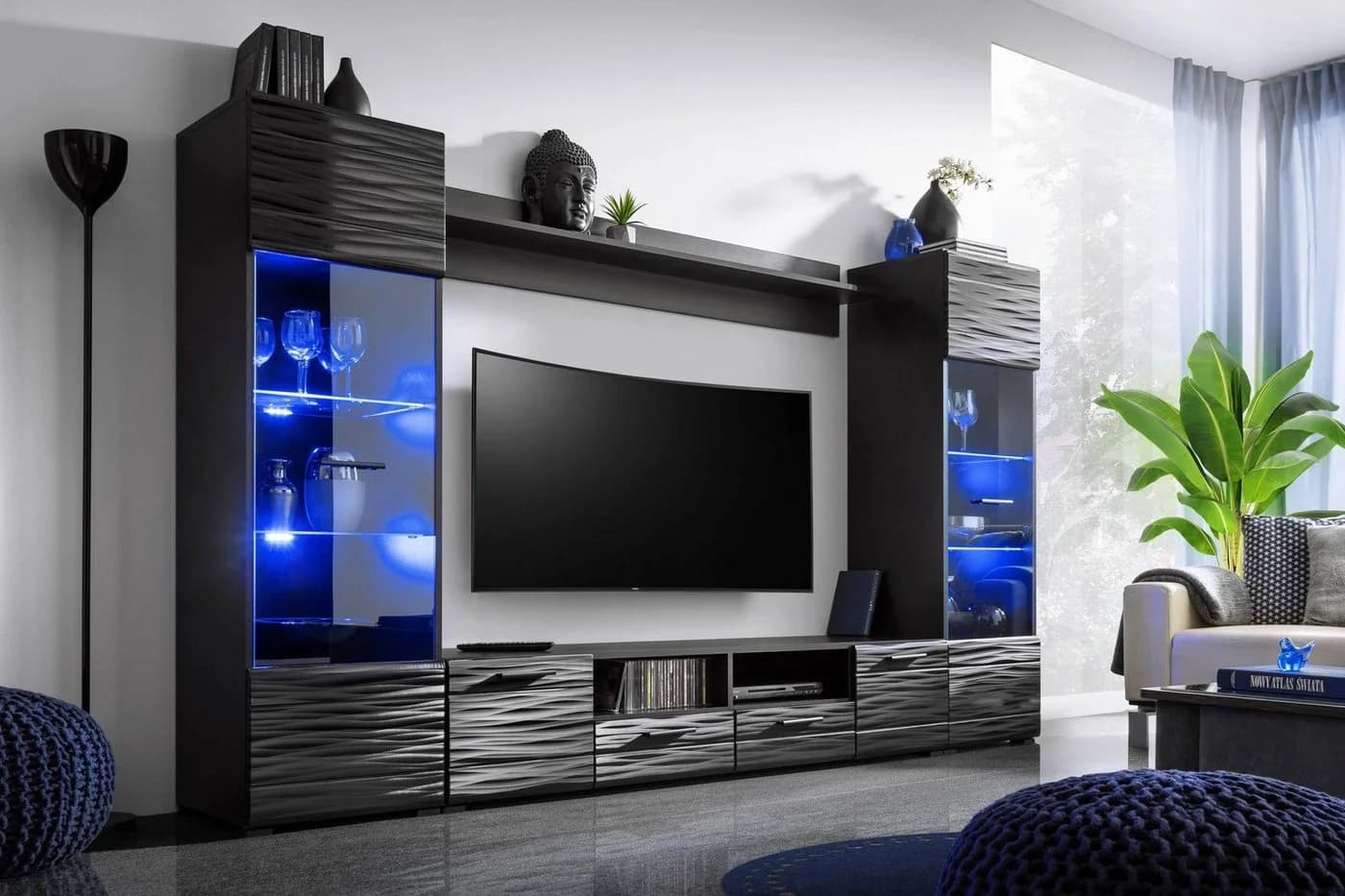 99rooms Wohnwand Delme Set 4-tlg. Schwarz Matt Graphit Hochglanz mit LED - Bild 2