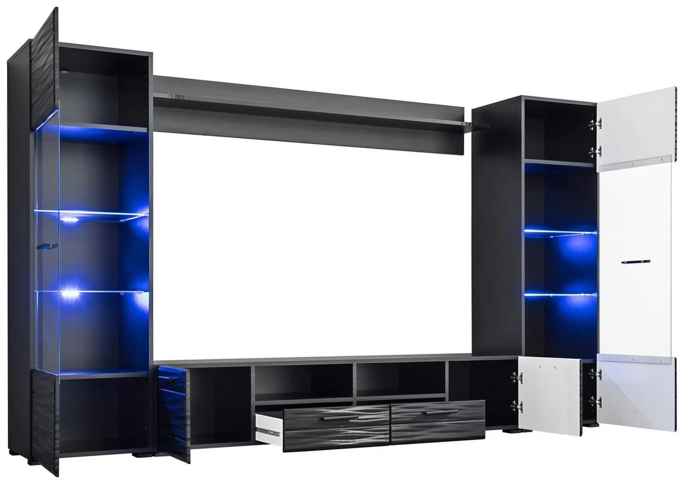 99rooms Wohnwand Delme Set 4-tlg. Schwarz Matt Graphit Hochglanz mit LED - Bild 3