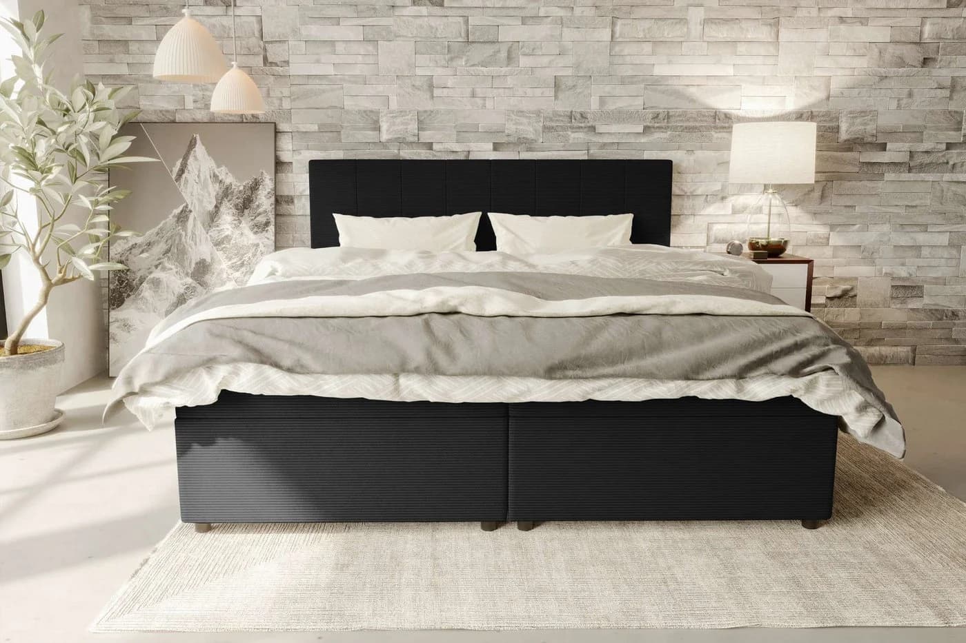 99rooms Boxspringbett Kira Schwarz mit Topper und Stauraum - Bild 1