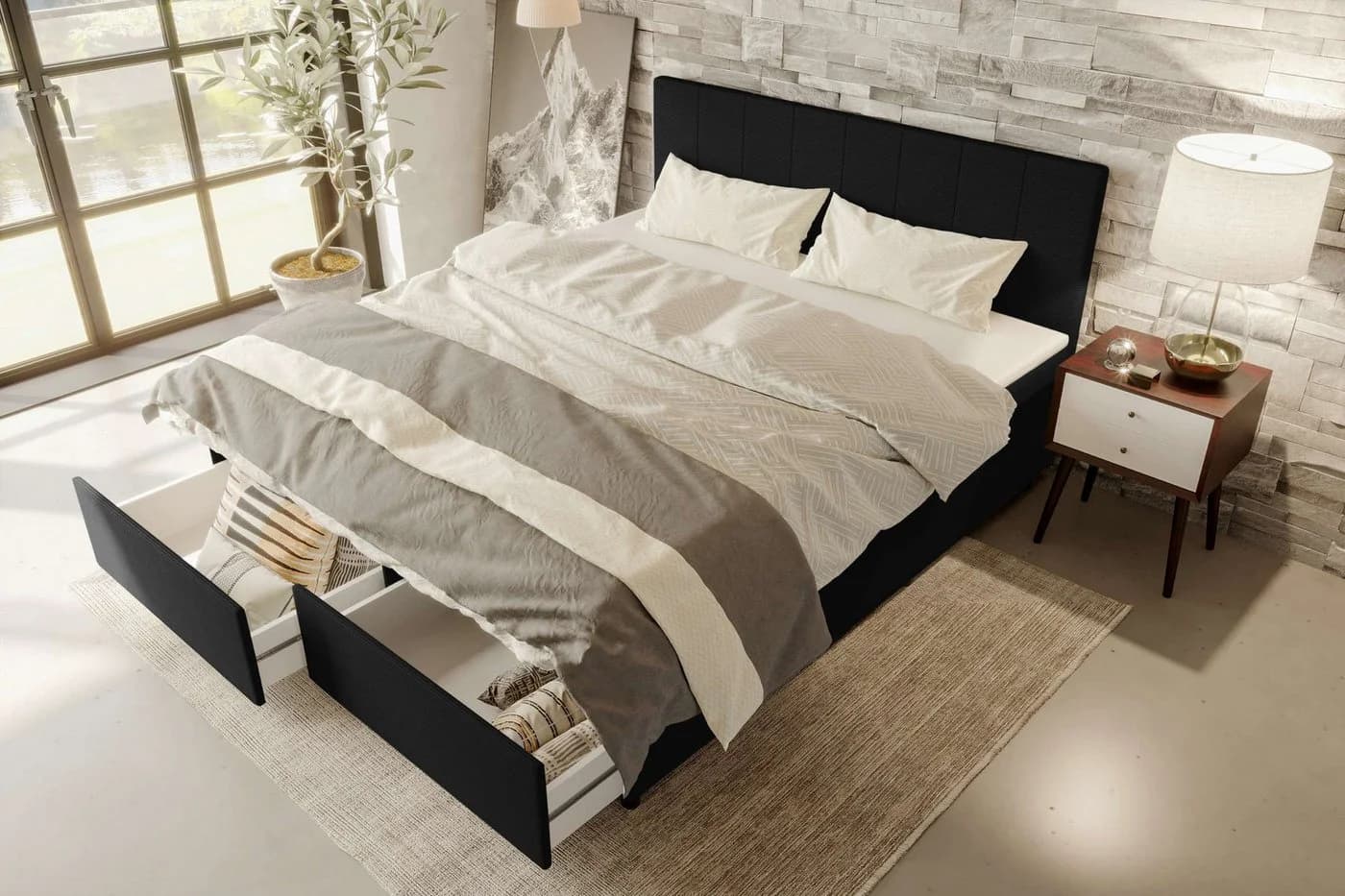 99rooms Boxspringbett Kira Schwarz mit Topper und Stauraum - Bild 4