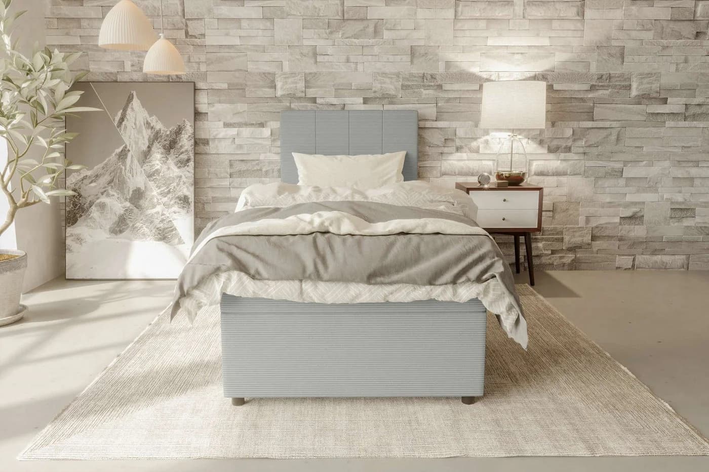 99rooms Boxspringbett Kira Mini Hellgrau mit Topper