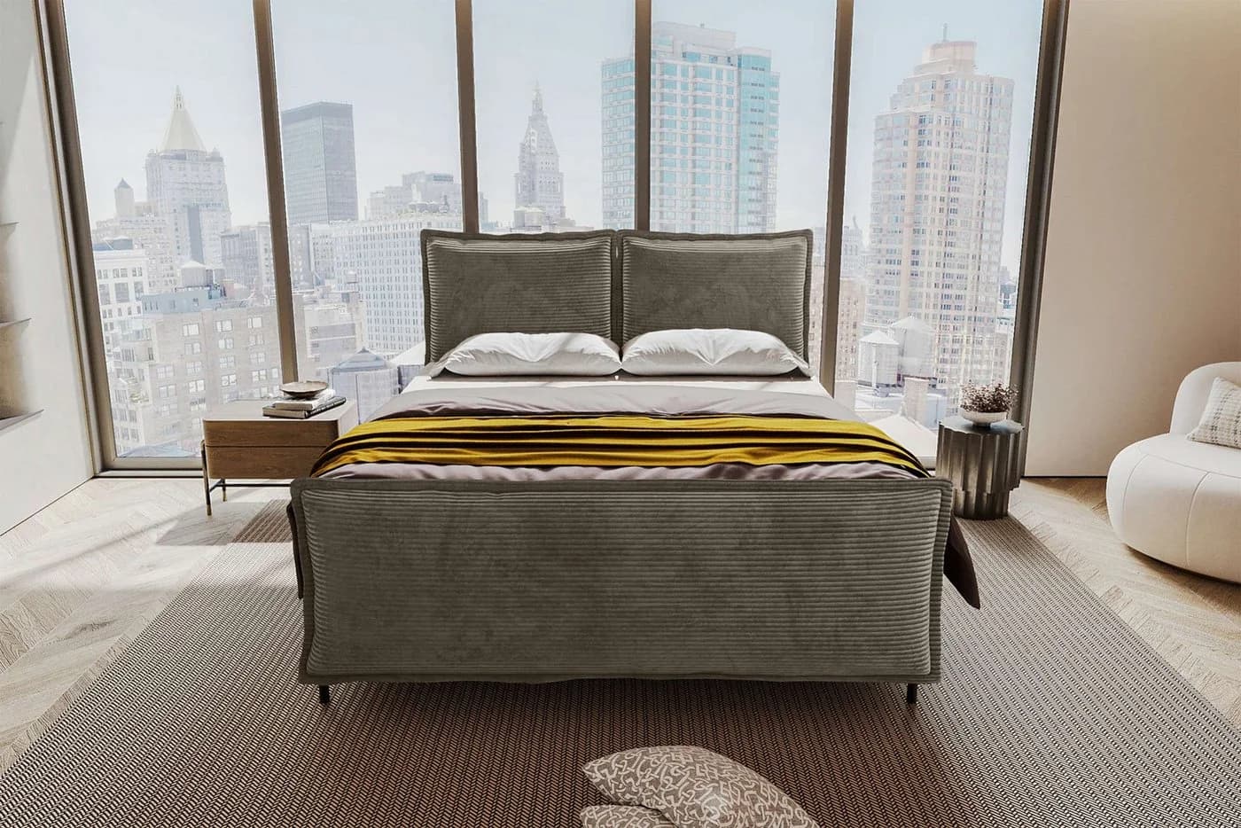 99rooms Boxspringbett Vero 200x200 cm Cord POSO Bettkasten