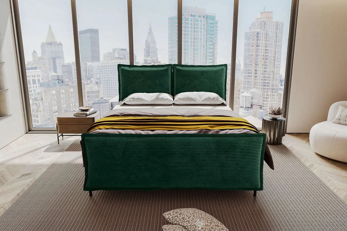 99rooms Boxspringbett Vero Plus Dunkelgrün mit Bettkasten und Topper