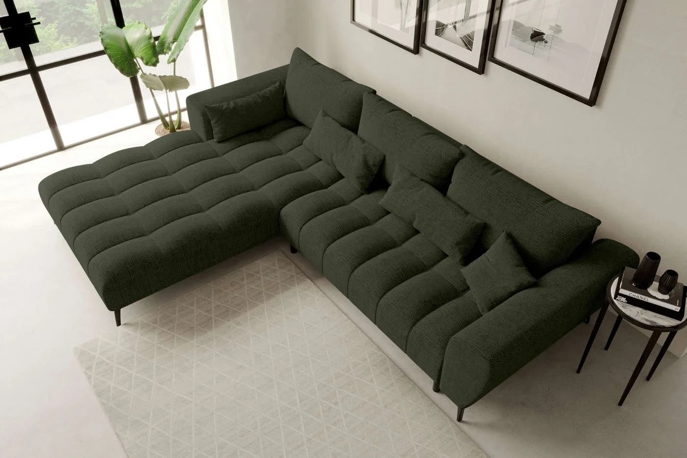 99rooms Ecksofa Ferrano L-Form Chenille Olive mit elektr. Sitztiefenverstellung - Bild 3