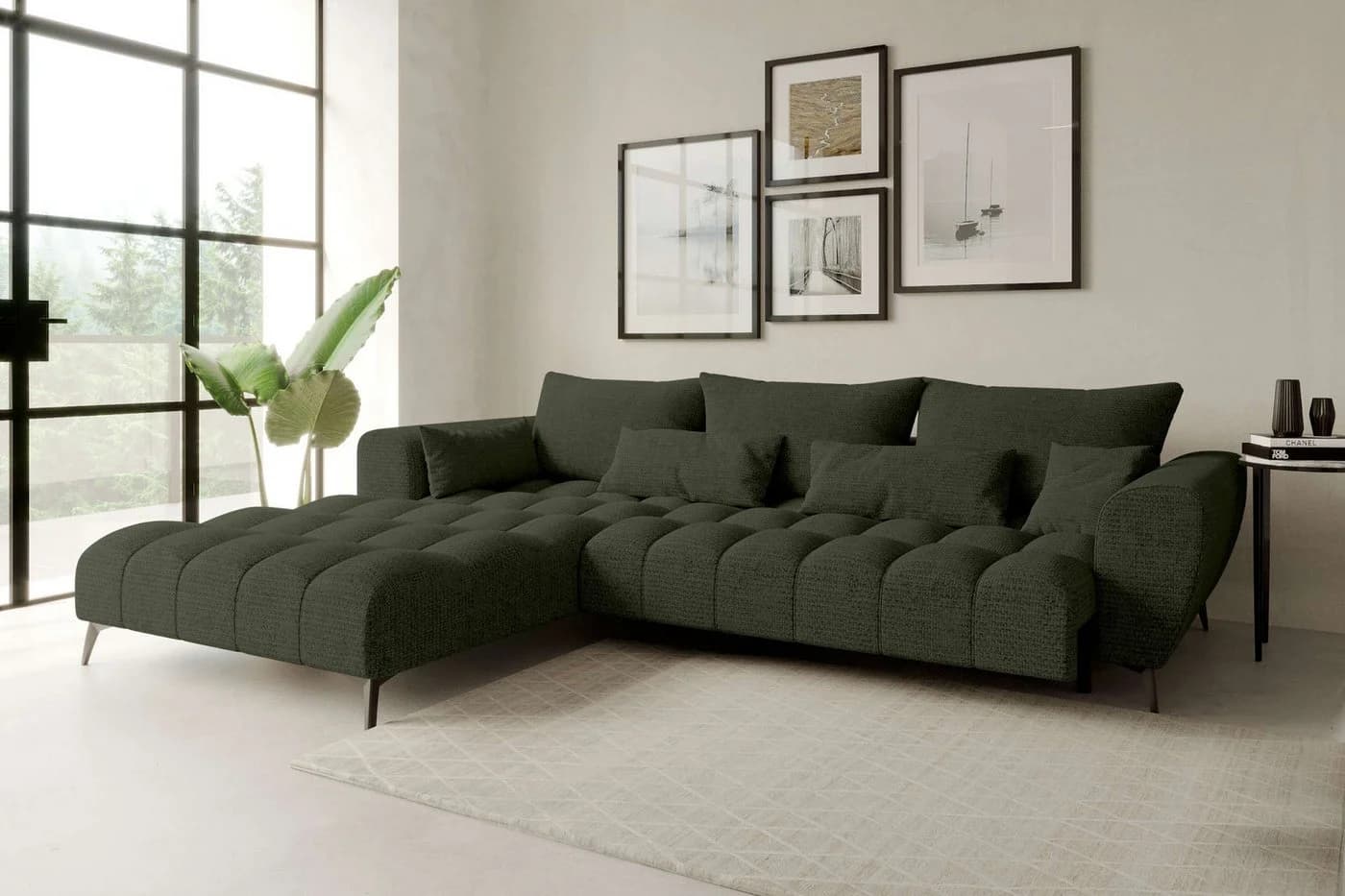 99rooms Ecksofa Ferrano L-Form Chenille Olive mit elektr. Sitztiefenverstellung - Bild 4