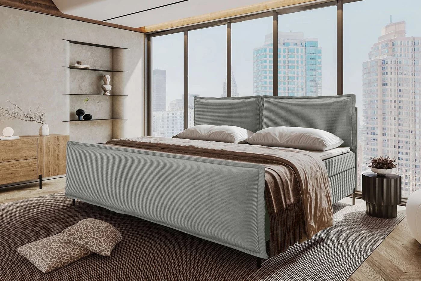 99rooms Boxspringbett Vero Plus Familienbett Cord Hellgrau mit Bettkasten - Bild 2