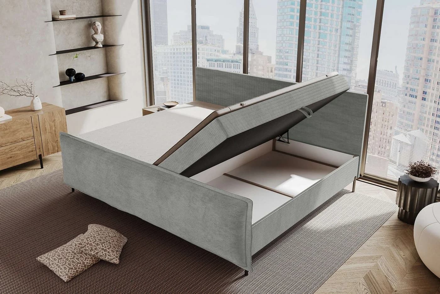 99rooms Boxspringbett Vero Plus Familienbett Cord Hellgrau mit Bettkasten - Bild 5