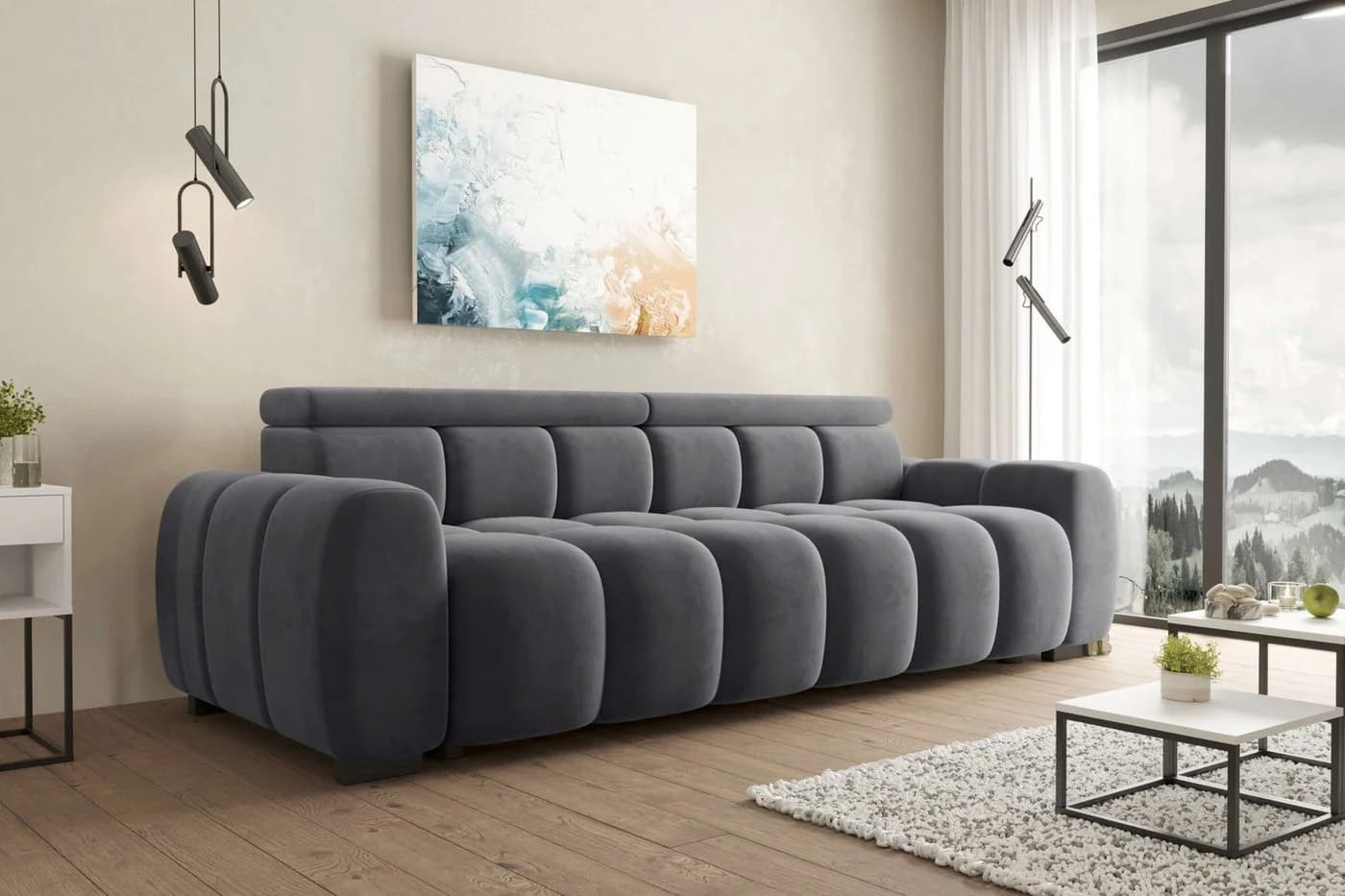 99rooms Big-Sofa Alessio Velours TIFFANY mit elektrischer Sitztiefenverstellung