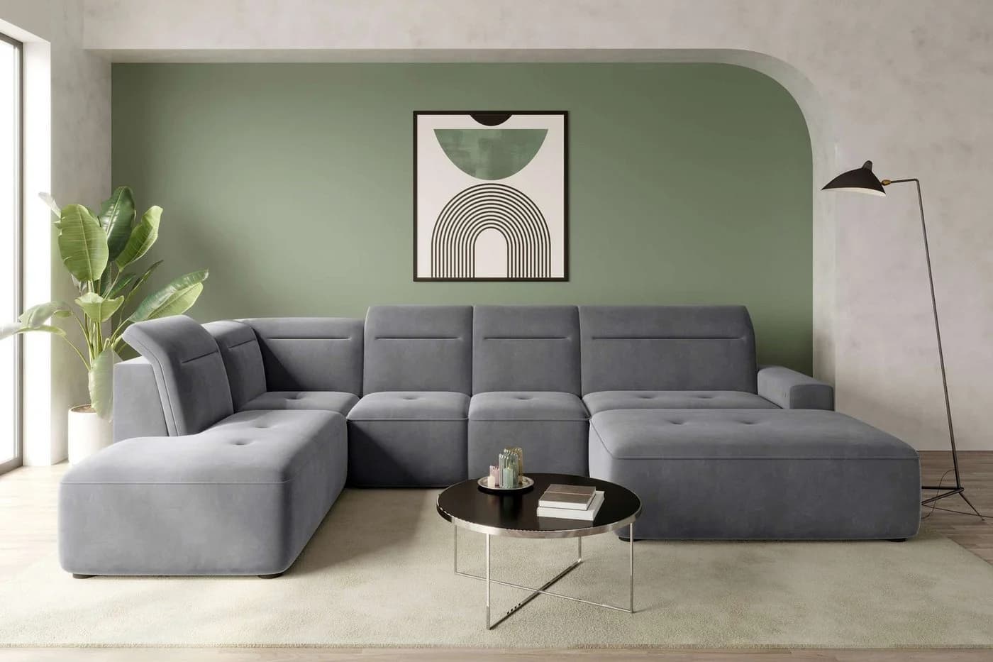 99rooms Wohnlandschaft Elvaro - U-Form Sofa Velours PALLADIUM - Bild 2