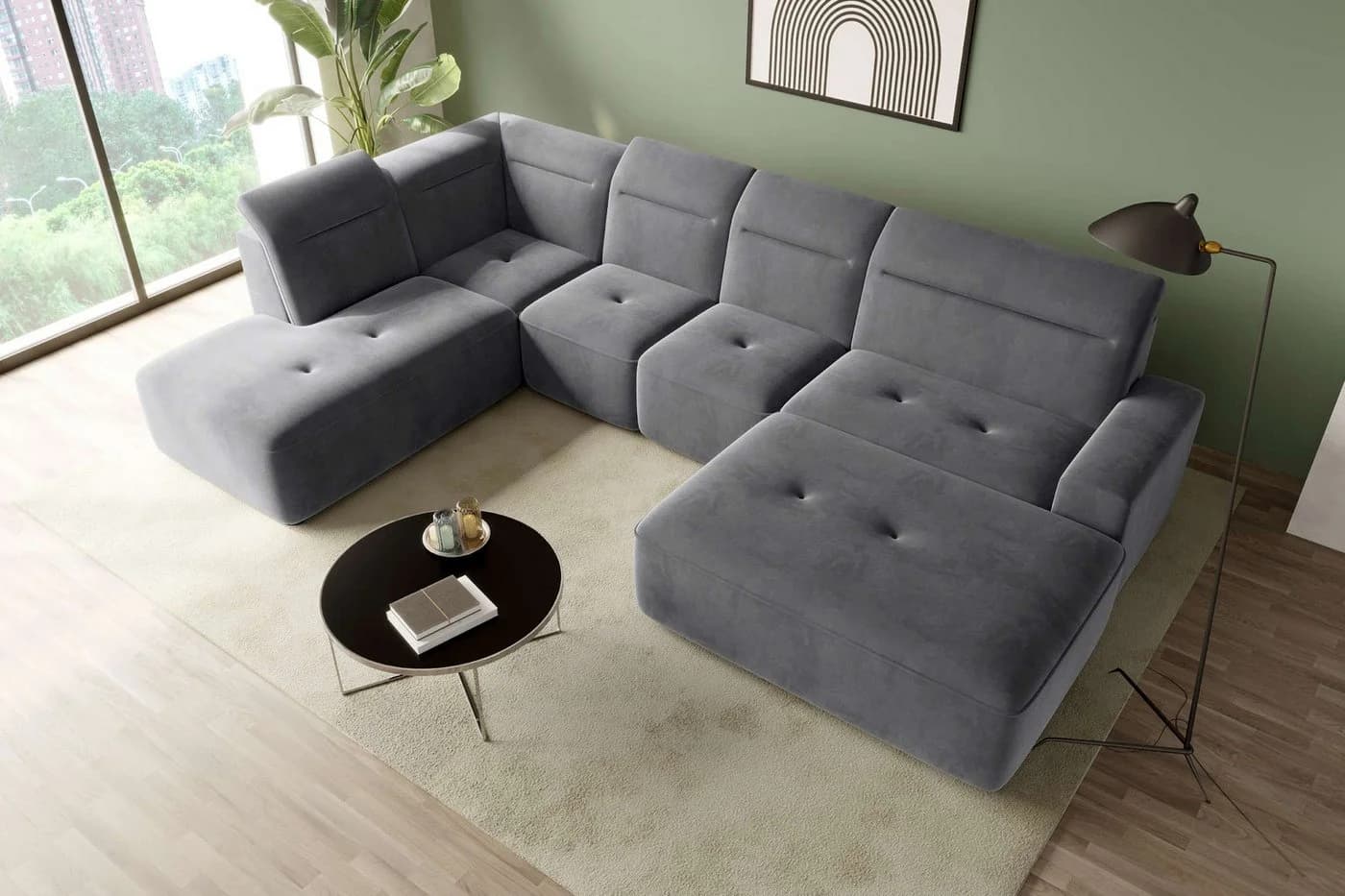 99rooms Wohnlandschaft Elvaro - U-Form Sofa Velours PALLADIUM - Bild 3