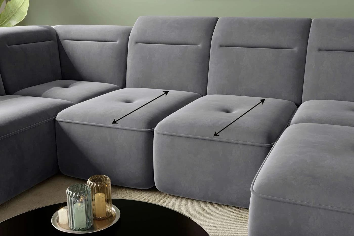 99rooms Wohnlandschaft Elvaro - U-Form Sofa Velours PALLADIUM - Bild 5