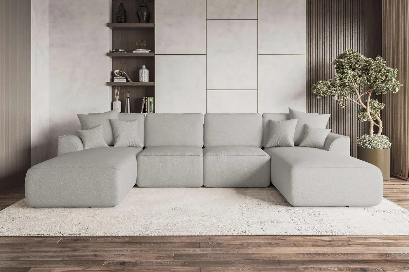 99rooms Wohnlandschaft Gusto U-Form Sofa mit Schlaffunktion Hellgrau - Bild 1