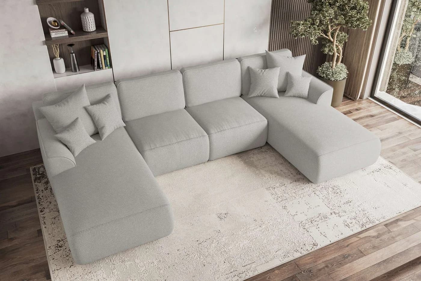 99rooms Wohnlandschaft Gusto U-Form Sofa mit Schlaffunktion Hellgrau - Bild 3