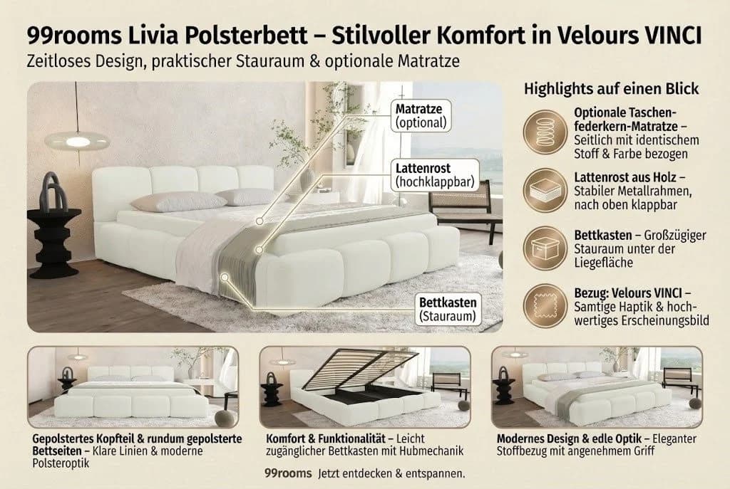 99rooms Polsterbett Livia mit Bettkasten und Lattenrost - Bild 5