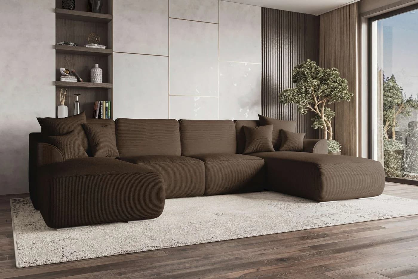 99rooms Wohnlandschaft Gusto U-Form Sofa Braun mit Schlaffunktion - Bild 2