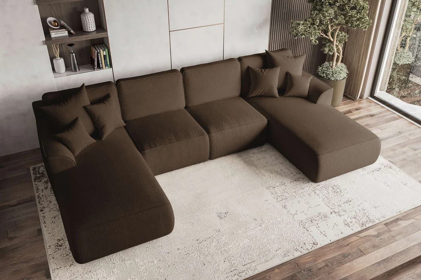 99rooms Wohnlandschaft Gusto U-Form Sofa Braun mit Schlaffunktion - Bild 3