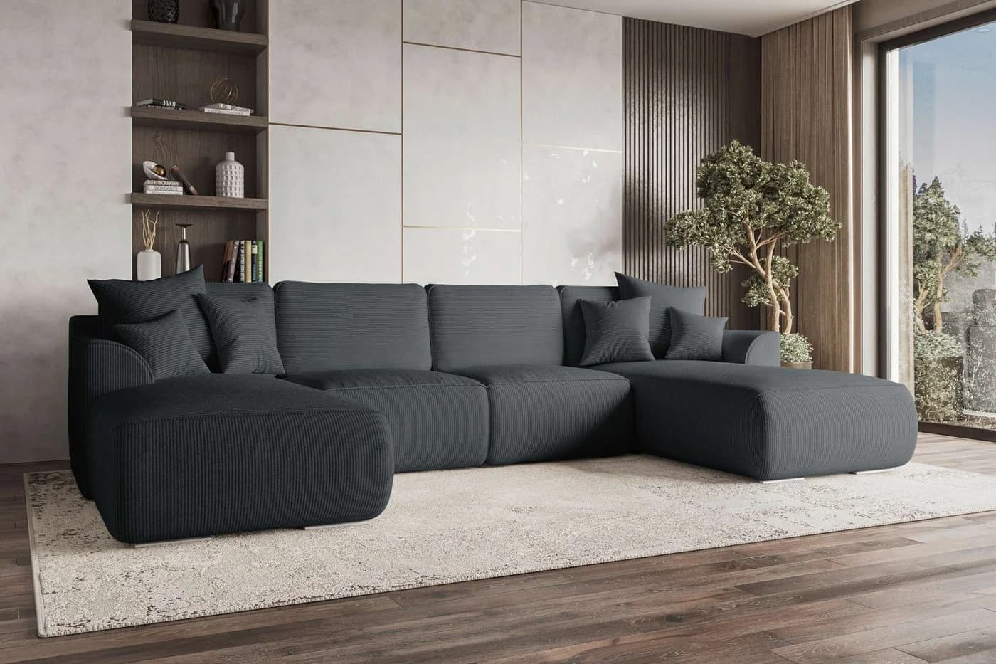 99rooms Wohnlandschaft Gusto U-Form Sofa mit Schlaffunktion Cord Graphit - Bild 2