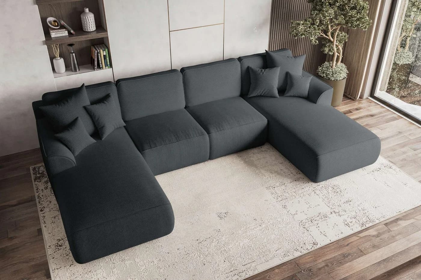 99rooms Wohnlandschaft Gusto U-Form Sofa mit Schlaffunktion Cord Graphit - Bild 3
