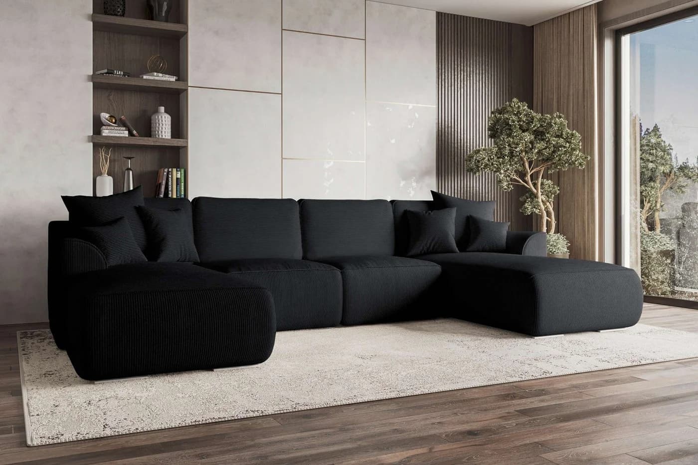 99rooms Wohnlandschaft Gusto U-Form Sofa Schwarz mit Schlaffunktion - Bild 2