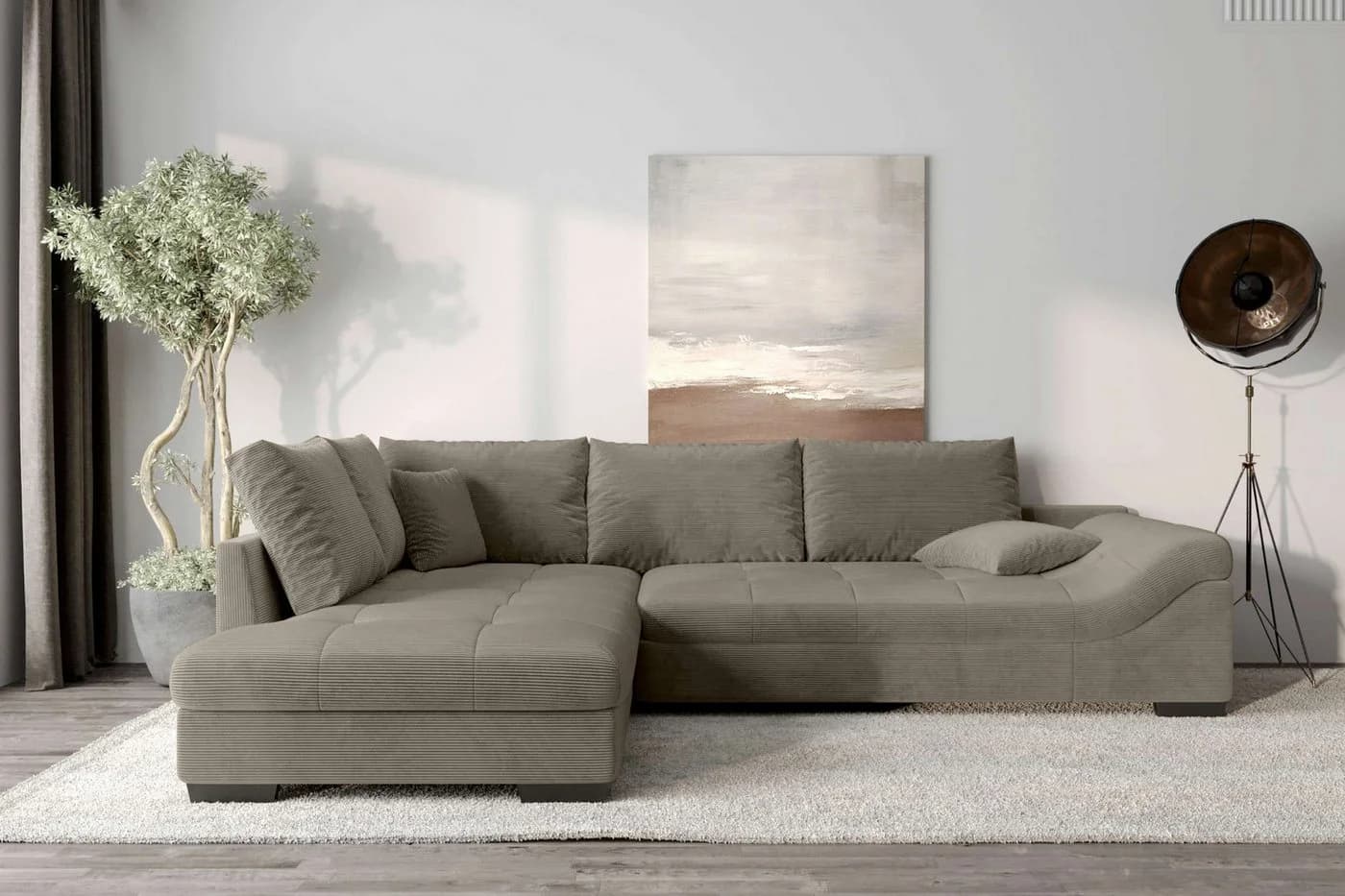 99rooms Ecksofa Terra L-Form Cordstoff Cappuccino