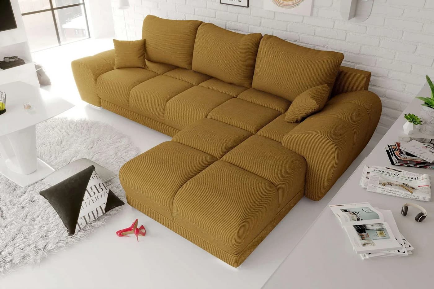 99rooms Ecksofa Antalya L-Form mit Schlaffunktion und Bettkasten