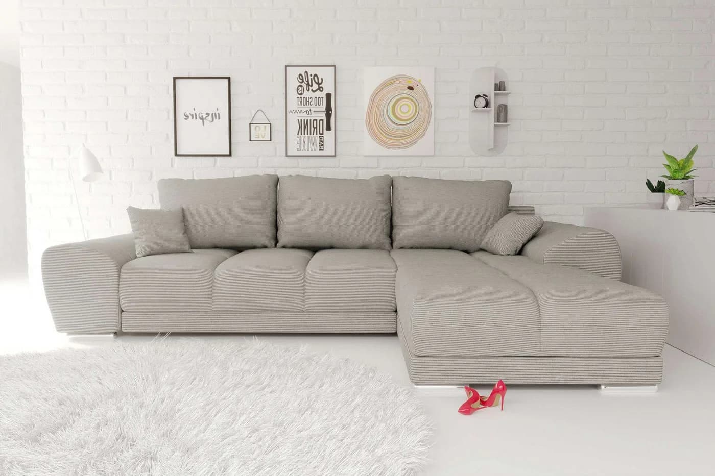 99rooms Ecksofa Antalya L-Form mit Schlaffunktion und Cordstoff POSO - Bild 2