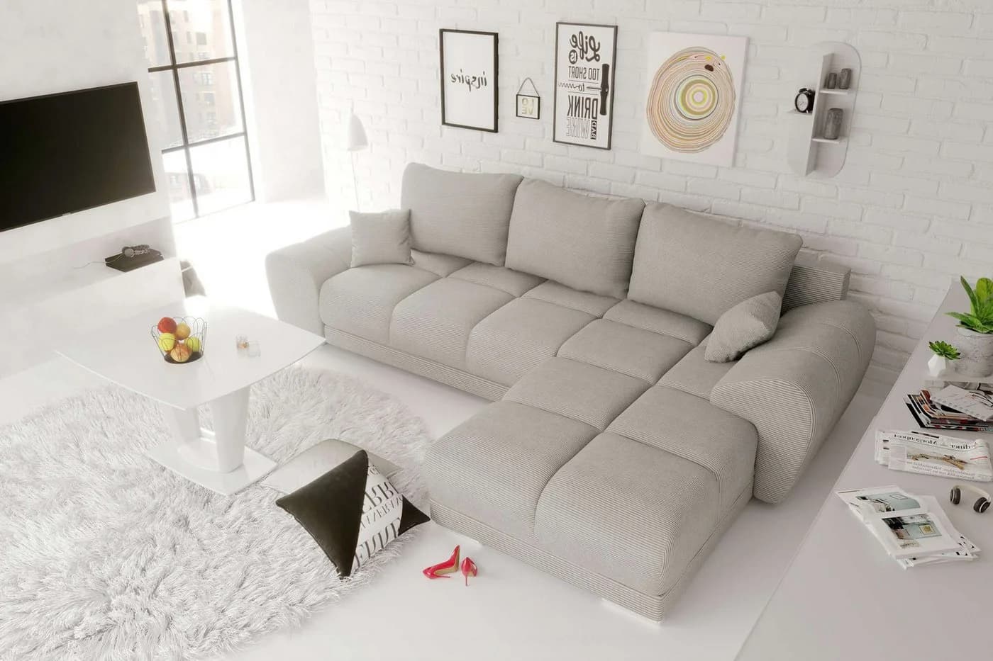 99rooms Ecksofa Antalya L-Form mit Schlaffunktion und Cordstoff POSO - Bild 3